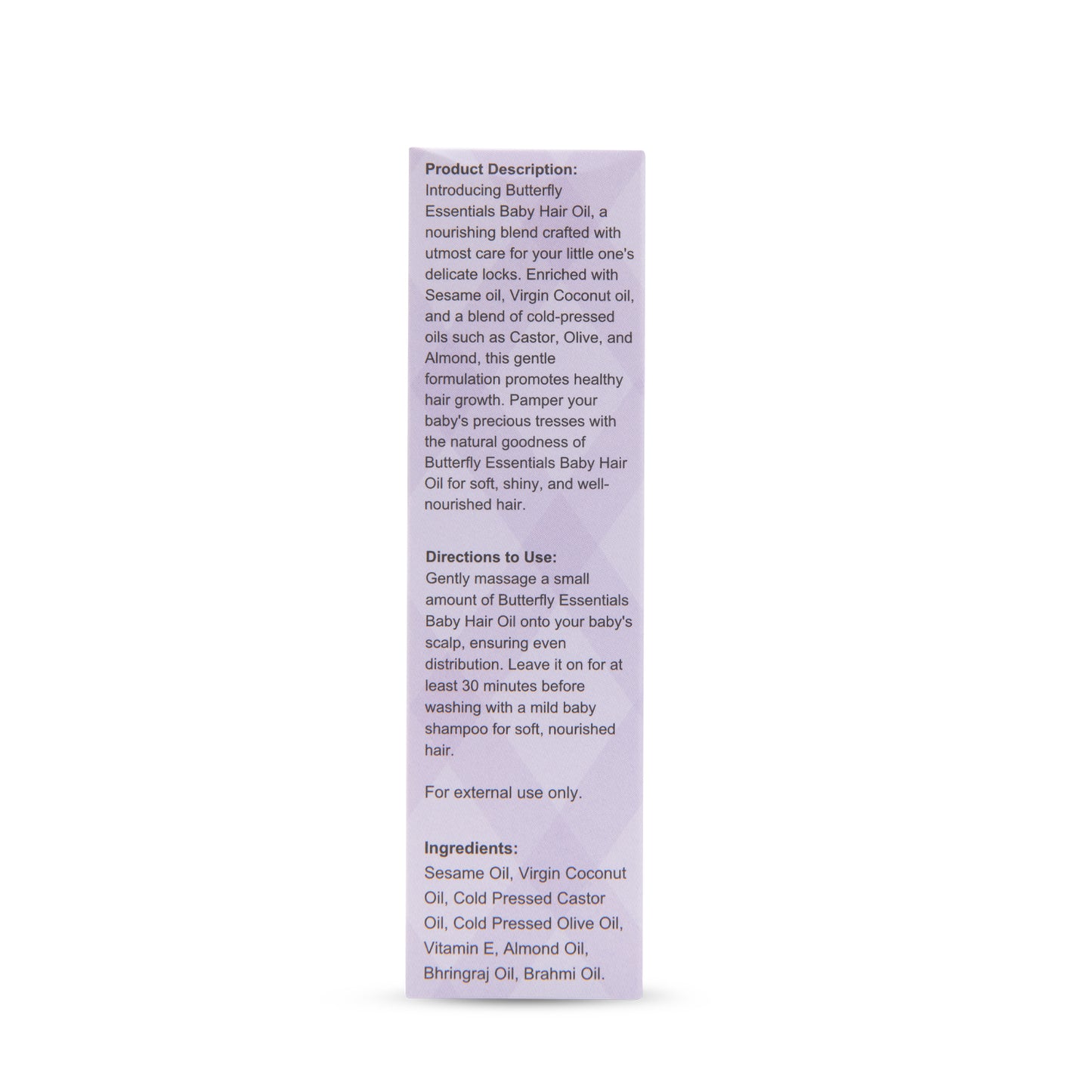 Product label with text on a white background