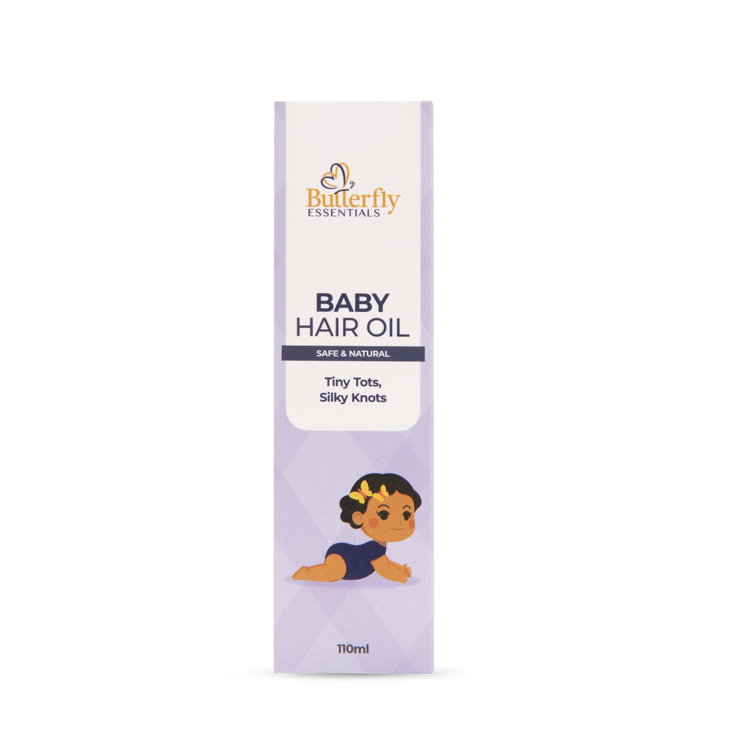 Butterfly Essentials Baby Hair Oil packaging on a white background