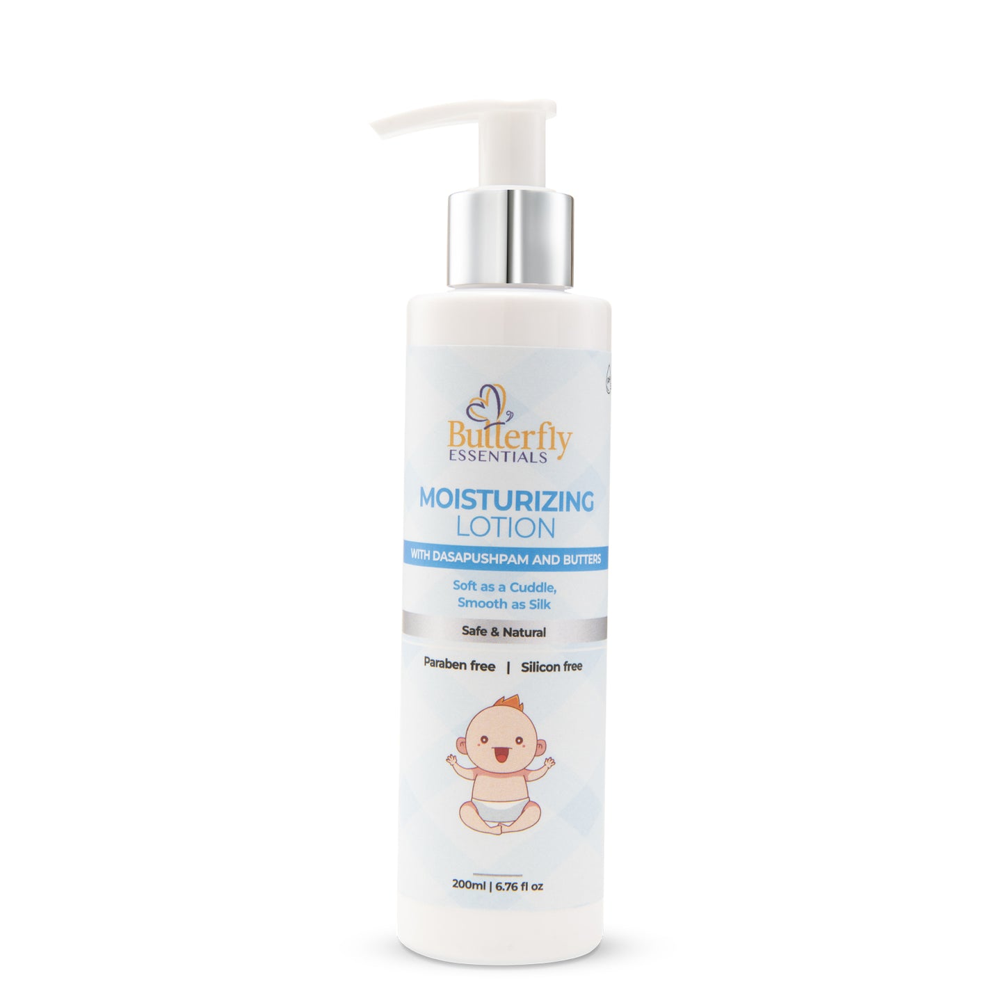 Butterfly Essentials moisturizing lotion bottle on a white background