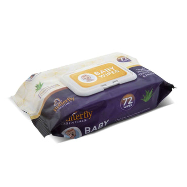 Butterfly Essentials baby wipes packaging on a white background