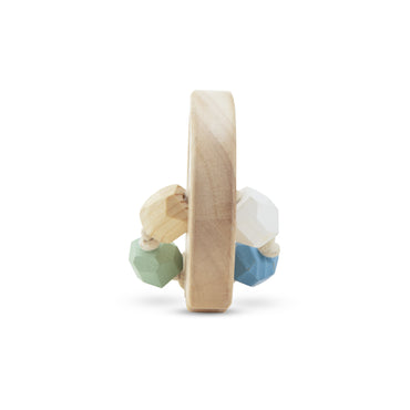 Wooden ring with colorful beads on a white background
