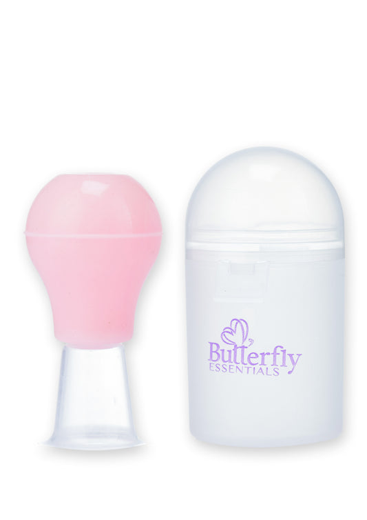 Nipple Puller with pink top labeled 'Butterfly Essentials' on a white background