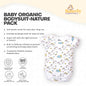 Baby organic bodysuit with unicorn pattern on a white background, featuring Butterfly Essentials.