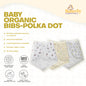 Baby organic bibs with polka dot pattern on a white background, featuring the Butterfly Essentials.
