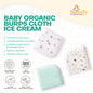 Baby organic burps cloth ice cream with product details and Butterfly Essentials branding.