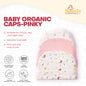 Baby organic caps packaging with pink and white design, featuring Butterfly Essentials.
