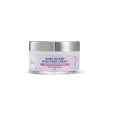 Jar of baby diaper rash-free cream on a white background