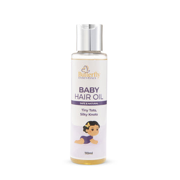 Butterfly Essentials Baby Hair Oil bottle on a white background