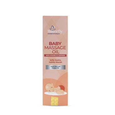 Butterfly Essentials Baby Massage Oil packaging on a white background